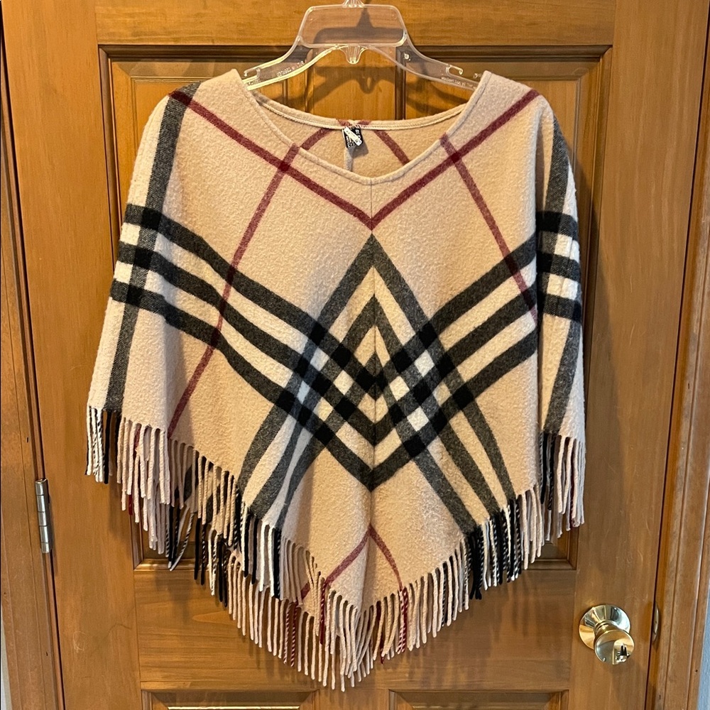 Burberry Beige and Black Checkered Poncho